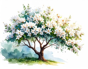 Obraz premium Watercolor magnolia tree in spring
