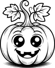 Happy cartoon pumpkin with big eyes and smiling mouth halloween