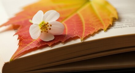 Symbolic School Start - Autumn Leaf on Textbook