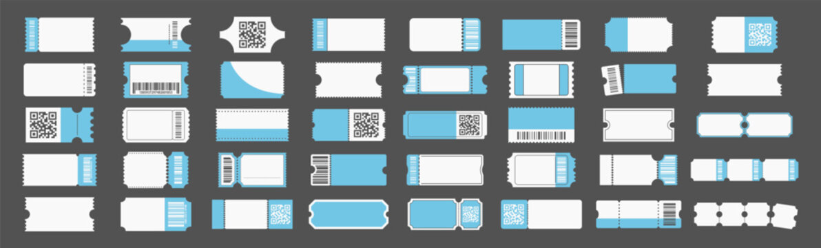 Coupon and voucher icon set. Blank discount tickets, gift cards, fashion coupons and promo templates. Hand drawn style vector elements