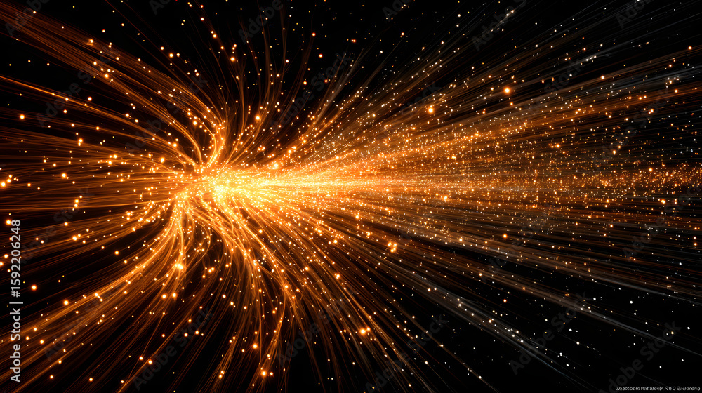 Poster a bright orange and black image of a starburst with a black background. the image is full of bright 