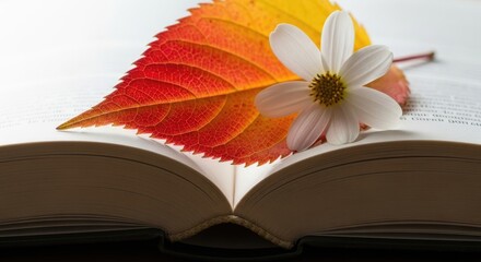 Symbolic School Start - Autumn Leaf on Textbook