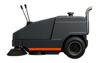 Diesel-powered vacuum sweeper with side-mounted control levers and rear exhaust pipe