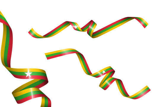 Set of flag ribbon with colors of Myanmar for independence day celebration decoration