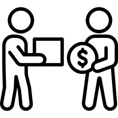 Buyer and seller exchanging item for money outline icon vector