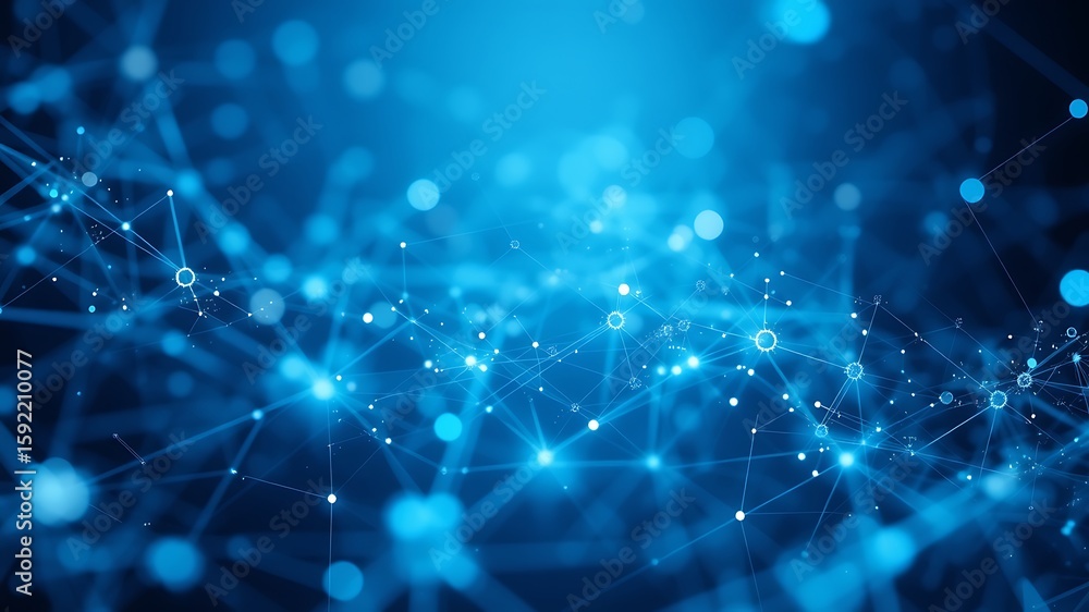 Aufkleber photo of a glowing blue abstract network of interconnected nodes and lines represents digital techno