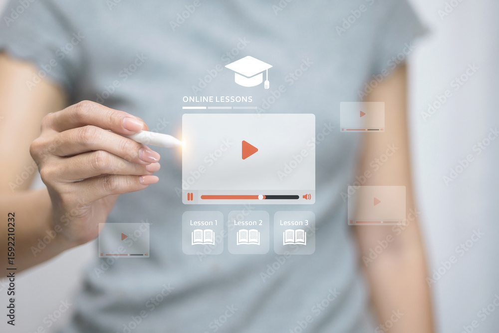 Poster online video lessons and e-learning interface concept