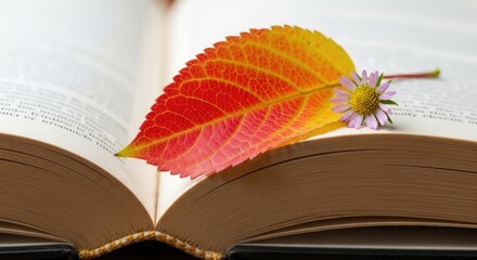 Symbolic School Start - Autumn Leaf on Textbook