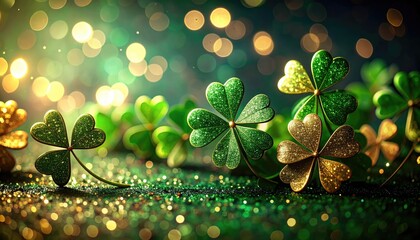 Festive shamrock backdrop with glittering accents