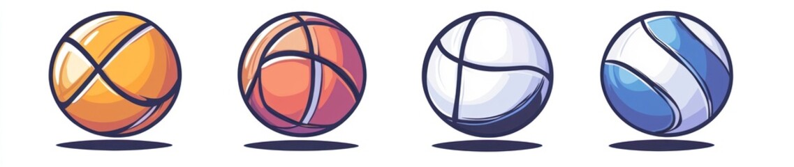 Four colorful, cartoon-style balls