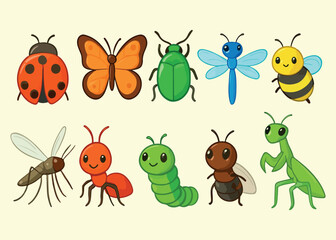 Colorful insect vector set