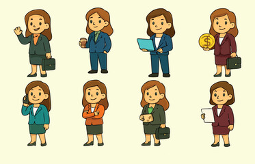 Businesswomen cartoon art and vector set