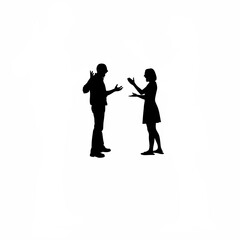 Silhouette of couple arguing with hands raised on white background