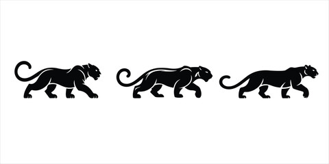 panther vector set hand drawn illustration on white background. leopard silhouette vector icon set.