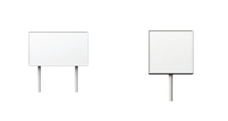 Two blank signs with metal poles for information display in various settings