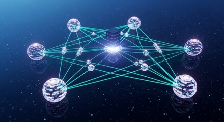 Global Network Connection: Futuristic Data Sphere and Server Cluster Abstract