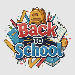 Back to School illustration with stationery supplies and backpack  