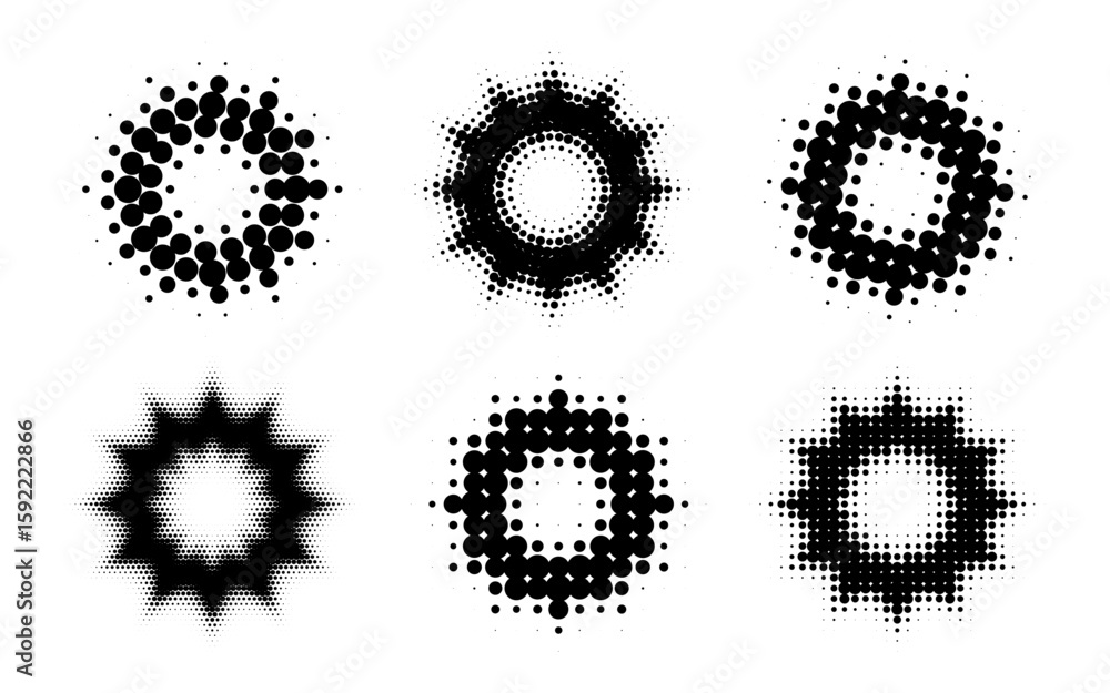 Poster halftones geometric dots gradient and pop art texture. circle halftone. abstract dotted circles