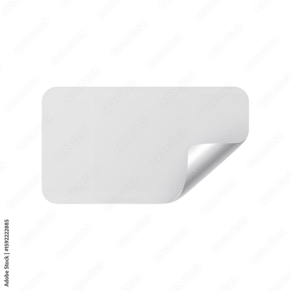 Poster blank rectangular sticker with a curled corner against a pristine setting for design applications