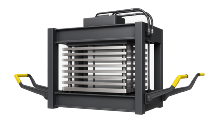 Multi-layer hot press with automated loading system for high-volume production of laminated boards in a construction materials factory