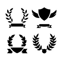 Laurel wreath, shield, wing, ribbon, and banners vector set. Laurel wreaths, shields, wings, ribbons illustration for awards, heraldry, logos, badges, and branding designs .