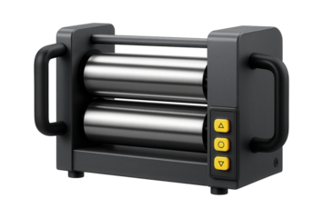Compact tabletop calender with dual rollers for laminating small batches in a specialty paper workshop