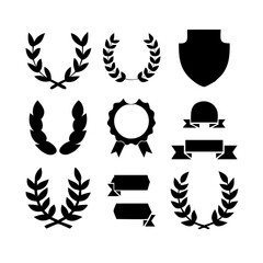 Laurel wreath, shield, wing, ribbon, and banners vector set. Laurel wreaths, shields, wings, ribbons illustration for awards, heraldry, logos, badges, and branding designs .
