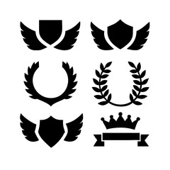 Fototapeta premium Laurel wreath, shield, wing, ribbon, and banners vector set. Laurel wreaths, shields, wings, ribbons illustration for awards, heraldry, logos, badges, and branding designs .