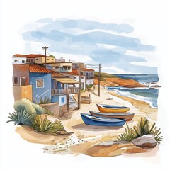 La Paloma and Cabo Polonio Beaches. La Paloma and Cabo Polonio Beaches hand drawn watercolor illustration