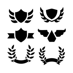 Fototapeta premium Laurel wreath, shield, wing, ribbon, and banners vector set. Laurel wreaths, shields, wings, ribbons illustration for awards, heraldry, logos, badges, and branding designs .