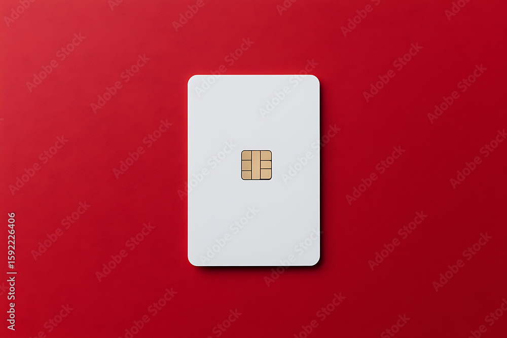 Poster white sim card: a small rectangular device with a gold chip, essential for connecting to cellular ne