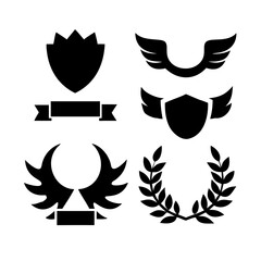 Obraz premium Vintage educational coat of arms set with university college and academy elements isolated vector illustration. Laurel wreaths, shields, ribbons illustration for awards,badges, and branding designs 