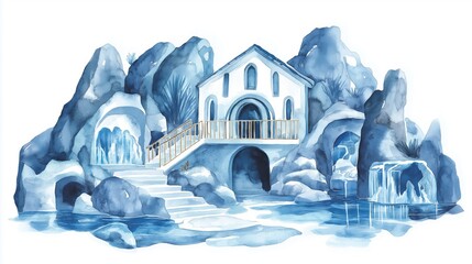 Salt Cathedral of Zipaquira. Salt Cathedral of Zipaquira hand drawn watercolor illustration