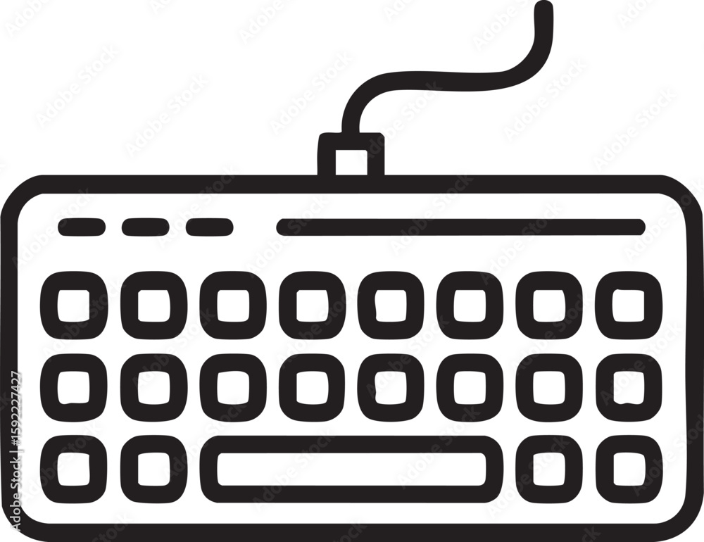 Poster computer keyboard icon outline wired input device technology typing hardware office equipment digita