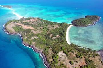 Aerial View of Tropical Island with White Sand and Palms – Nosy Iranja, Madagascar