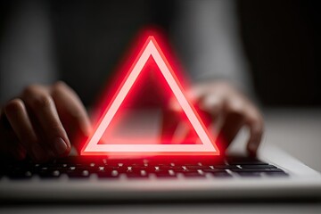 Red Glowing Triangle Warning on Laptop Keyboard