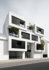 Modern White Architecture with Black Shutters