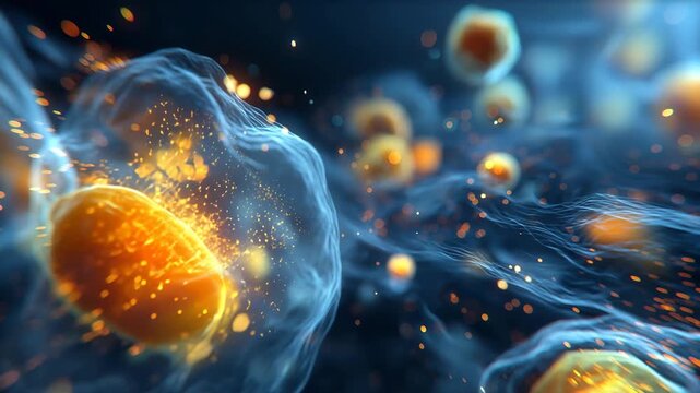 Cellular Activity Vibrant Neurons with Light Patterns in Motion - Biological Simulation