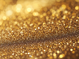Dense gold glitter particles forming luminous texture, macro photograph