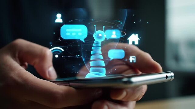 AI Chatbot on Smartphone Person Using Virtual Assistant Technology AR Overlay