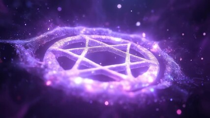 A pentagram surrounded by purple energy, intricate details, magical atmosphere, mystical elements, cosmic background - Powered by Adobe