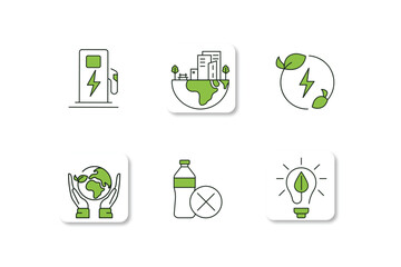 Sustainability and eco energy icons – flat outline vector pack