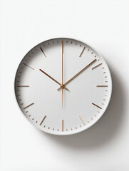 White wall clock with subtle shadows on white background