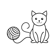 Cat with yarn ball outline