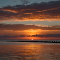 Fototapeta premium Vibrant Sunset: Ocean's Embrace of Twilight