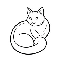 Curled Up Cat Outline Vector – Cozy Feline Silhouette Icon