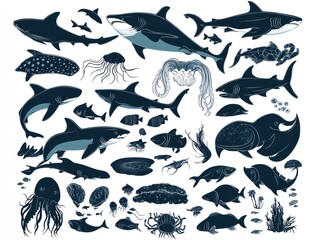 Obraz premium Oceanic creatures silhouettes