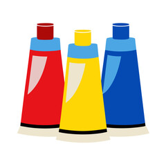 Collection of vibrant acrylic paint tubes in red blue and yellow