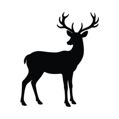 Deer With Antlers Standing Strong In Nature Scene Line Art Vector illustration