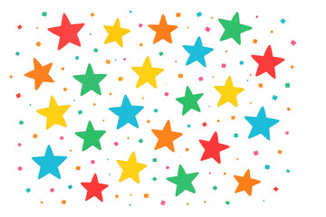 Vibrant confetti and stars cascading against transparent backdrop, generating festive celebration mood for party designs, digital graphics, and card backgrounds